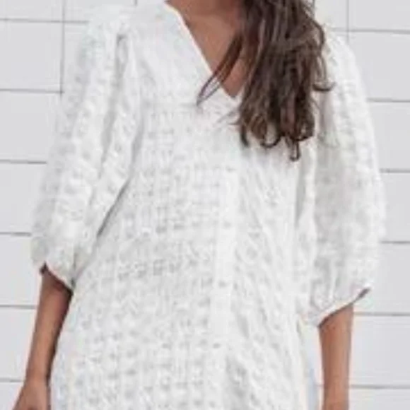 ZARA White MARTA Textured balloon/puff Sleeve Button Down Women's Dress - Picture 3 of 4